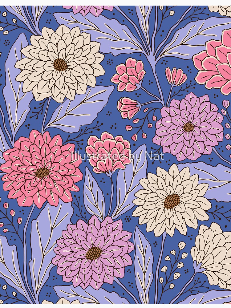 Dahlia garden in blue by Illustrated by Nat