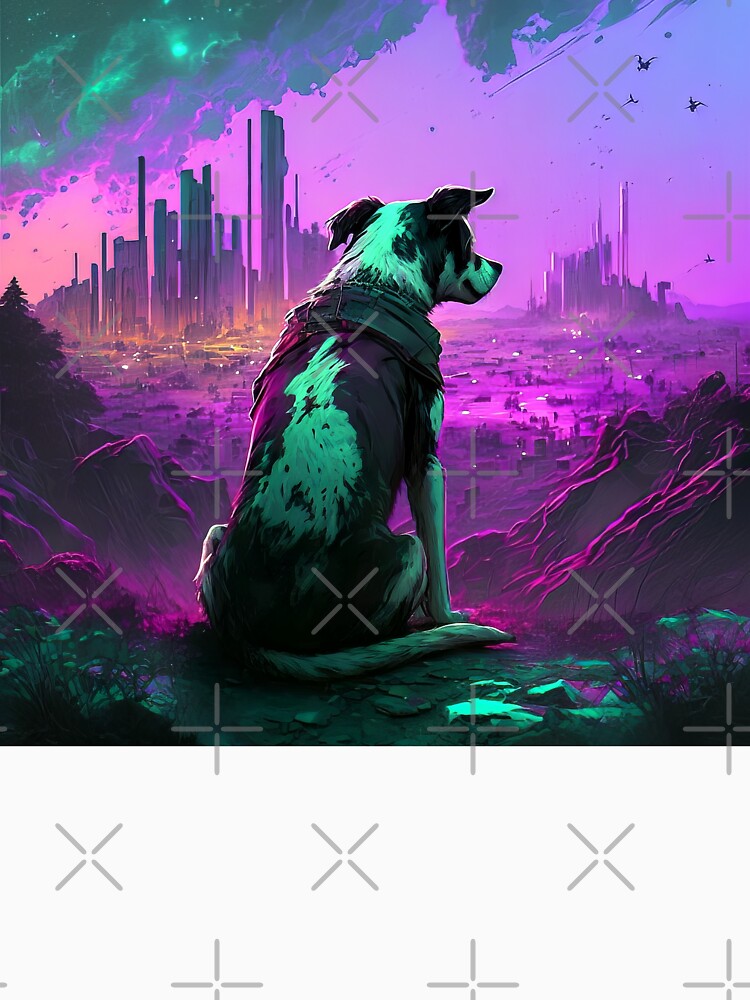 Sad Dog's Journey in Dystopian City by kaileena-ai