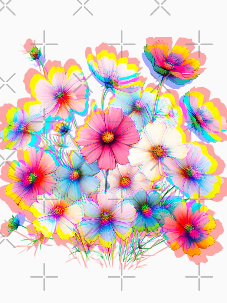 Chromatic Aberration Colorful Watercolor Wildflower Cosmo Flowers - White, Blue, Pink, and Purple by Star-Fragment