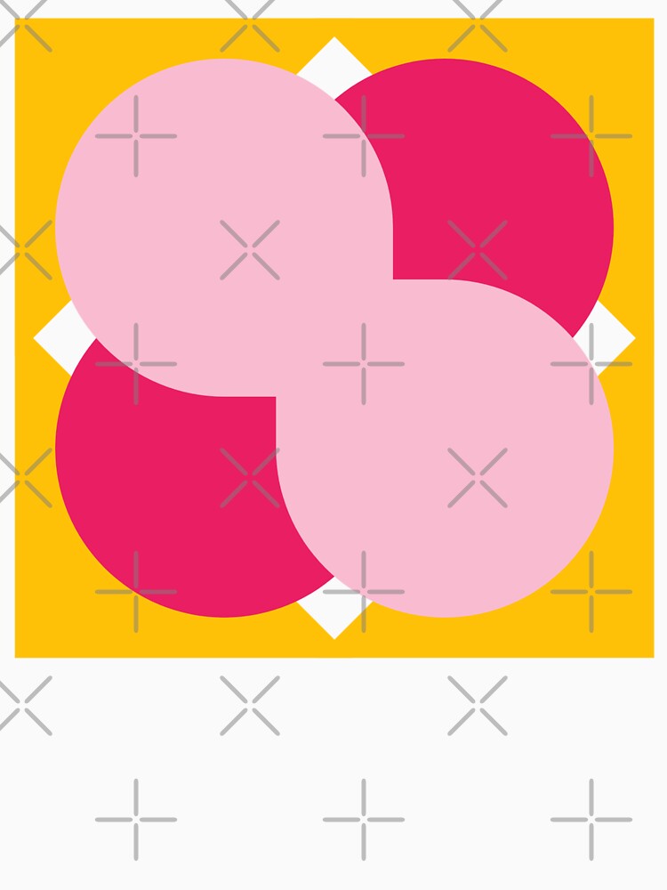 Vibrant Abstract Geometric Circles Art - Pink Red Overlap on Sunny Yellow Background by Faali950