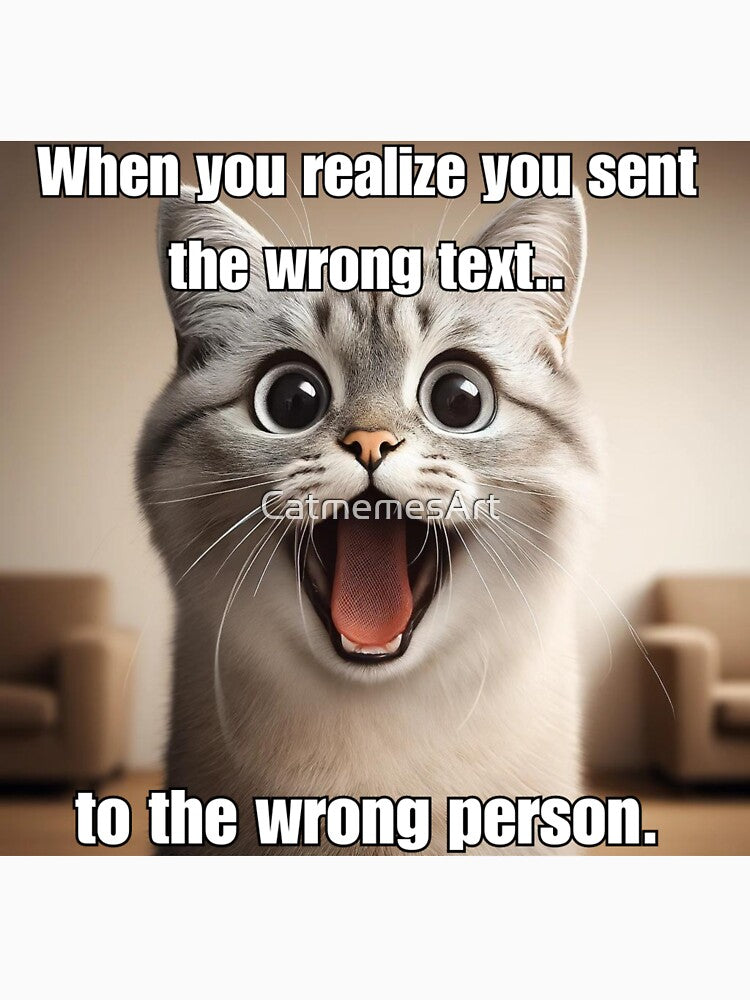 Funny Screaming Cat Meme When You Realize You Sent the Wrong Text by CatmemesArt