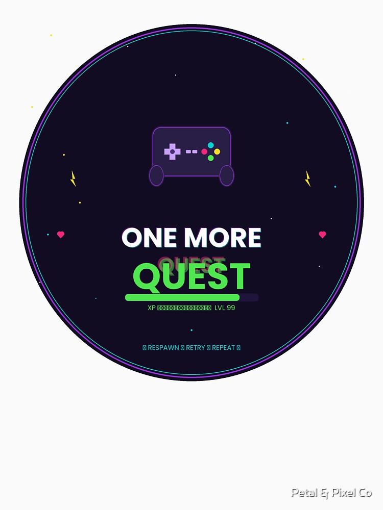 One More Quest Retro Neon Gamer Controller Design by Petal & Pixel Co