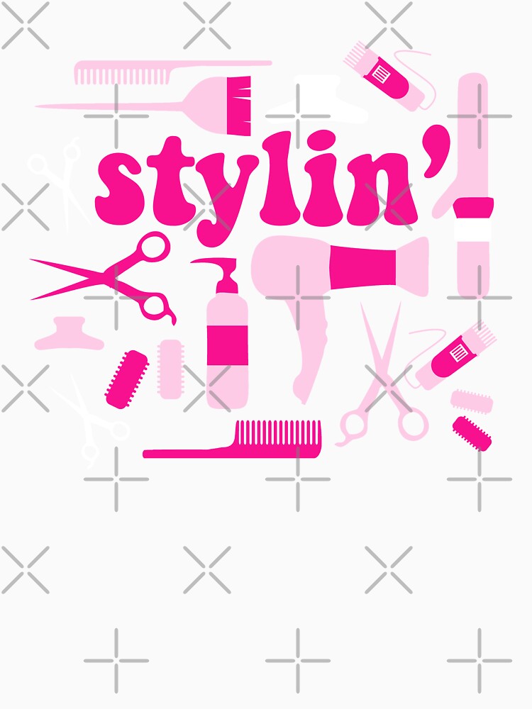Stylin' Pink Hair Stylist Salon Barber Curling Iron Blow Dryer Styling Tools by Art by Jess