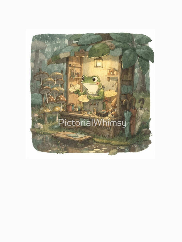 Frog Umbrella-Repair Shop in the Rain by PictorialWhimsy