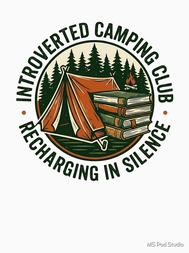 Introverted Camping Club Shirt, Recharge in Silence Tee, Vintage Camping Graphic, Book Lover Camping Shirt, Grunge Outdoors Introvert Tee by MS Pod Studio