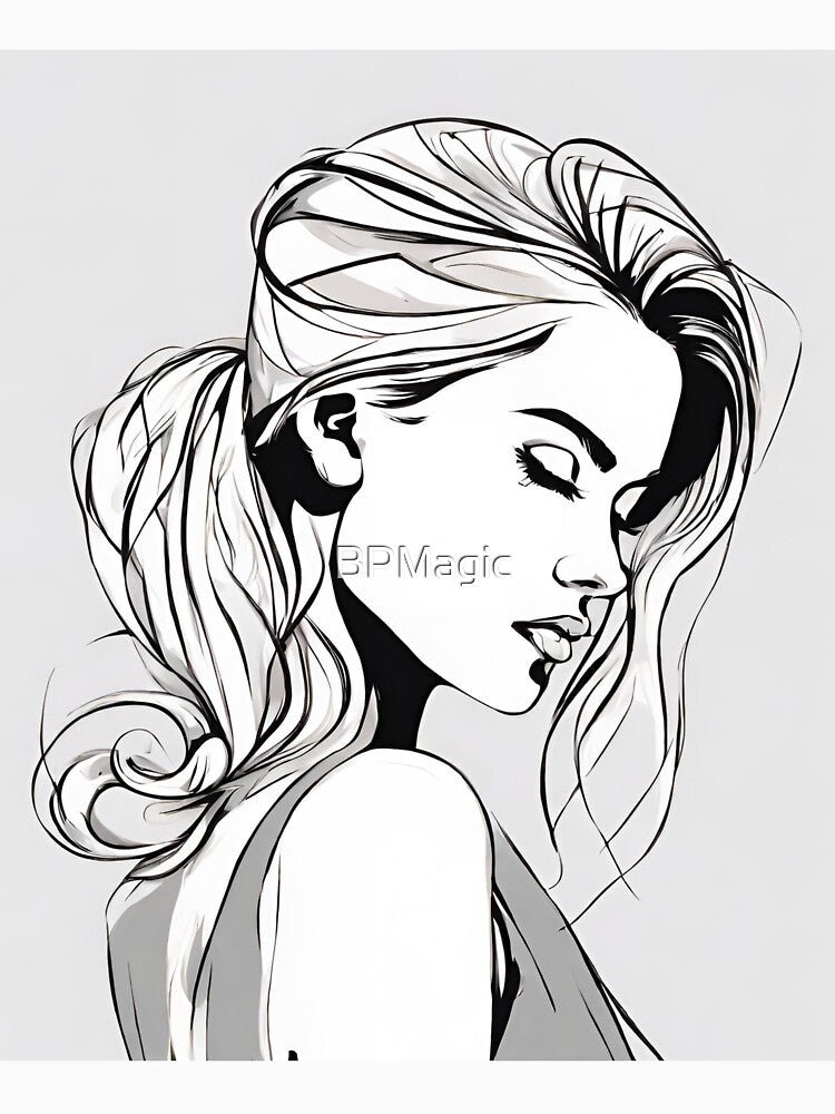 Monochrome Mastery: Abstract Portrait Line Art in Black & White - Robin by BPMagic
