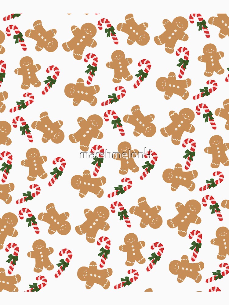Christmas pattern of gingerbread cookies and candy canes by marshmelon4
