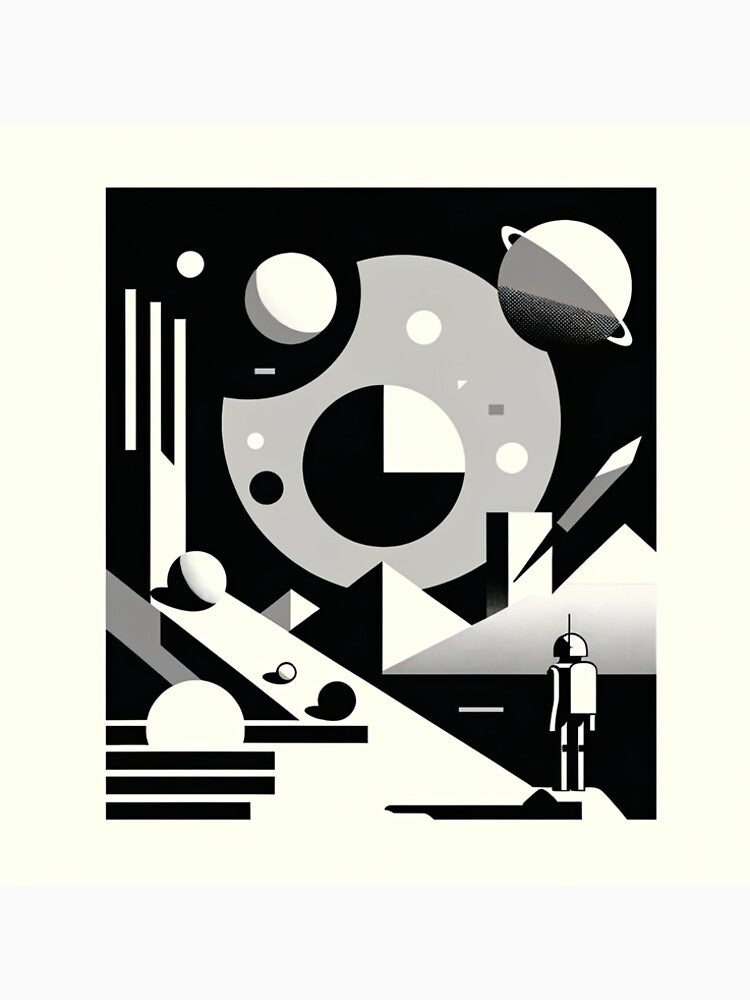 Minimalist surreal futuristic robot and alien landscape by SunkenCost