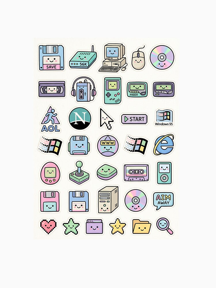 90s Aesthetic Cyber Tech Floppy Disk Retro Sticker Pack by PictoVibe