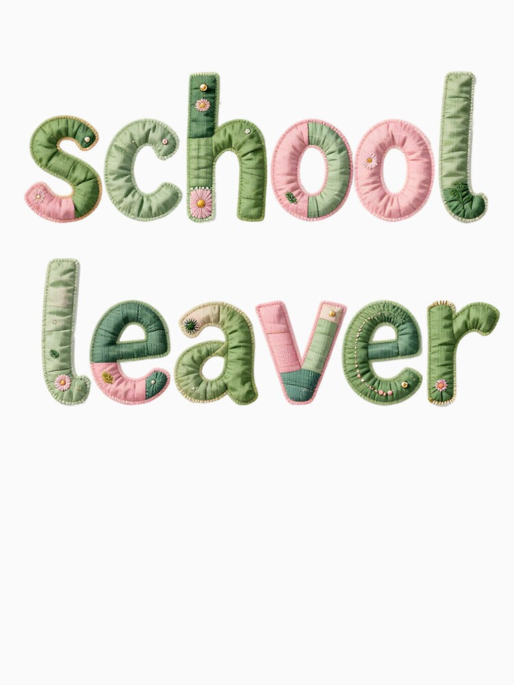 SCHOOL LEAVER - IN GREEN & PINK FAUX LETTERING by AlexOBrienArt