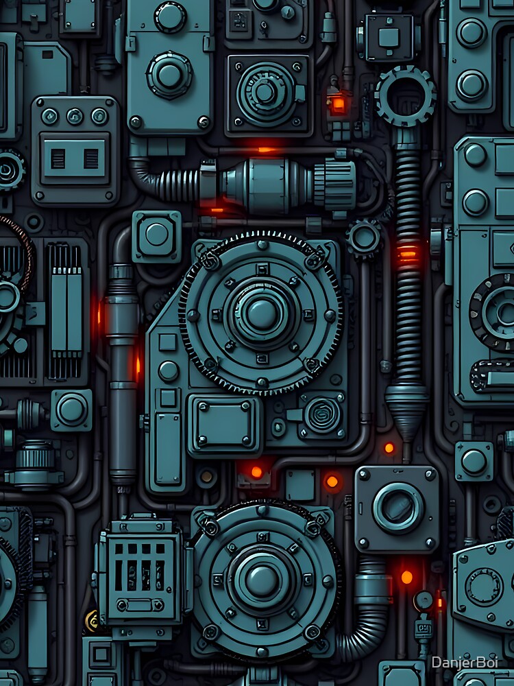 Cyberpunk Tech Panel – Dark Futuristic Industrial Pattern Art by DanjerBoi