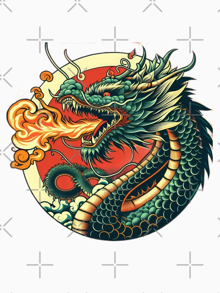 vintage Fiery green dragon breathing fire by Expressions-Sel