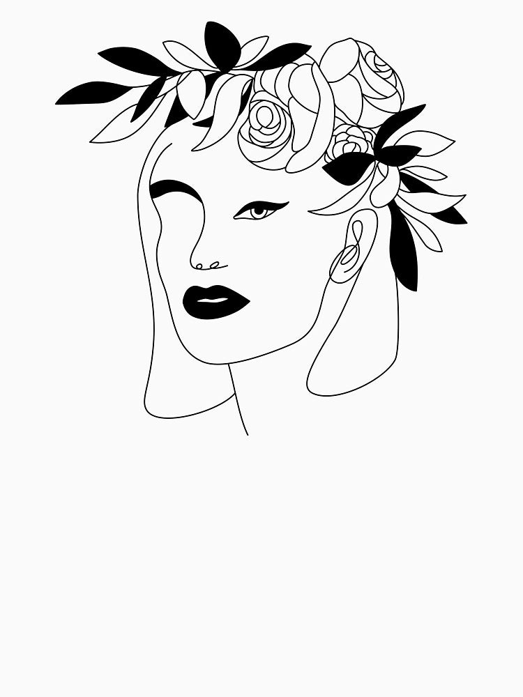 Minimal Line Art Woman with Flowers by AgataCreate
