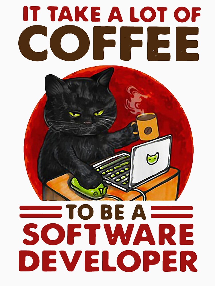 BLACK CAT DRINK COFFEE IT TAKE A LOT OF COFFEE TO BE A SOFT DEVELOPER SHIRT1 by NormaEng