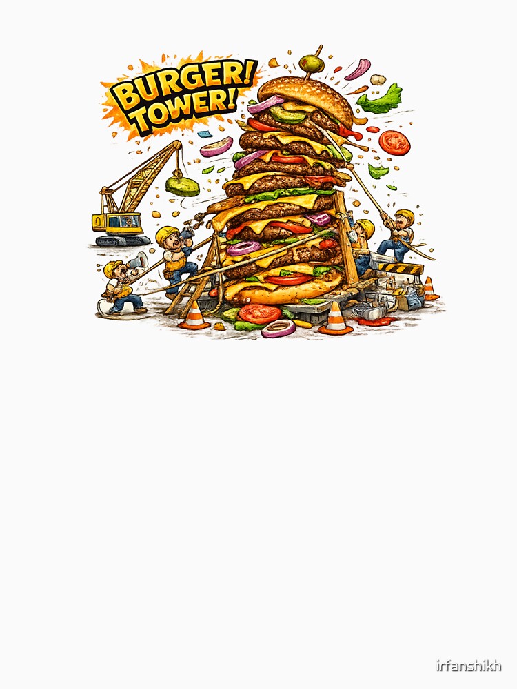 Burger Tower Giant Cheeseburger Construction Funny Graphic by irfanshikh