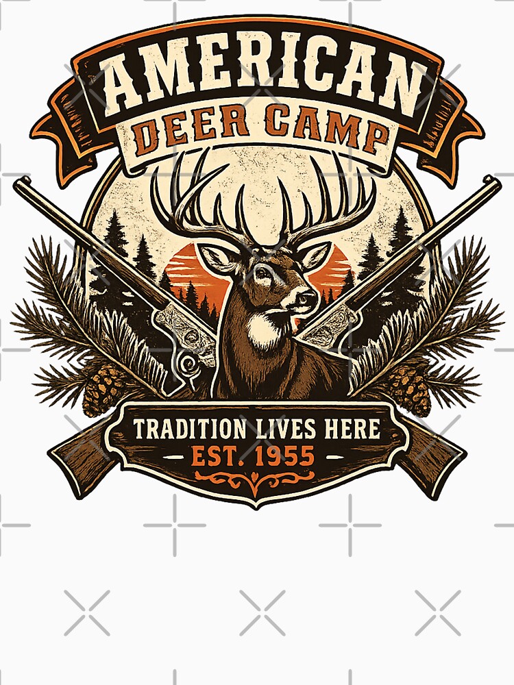 American Deer Camp – Vintage Hunting Tradition Buck Sunset Retro Design by SaDesign99
