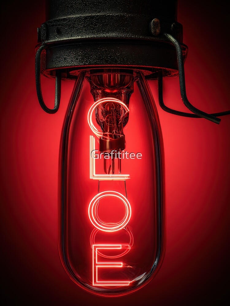 Neon “CLOSE” Sign Inside Light Bulb – Modern Red Glow Aesthetic by Grafititee