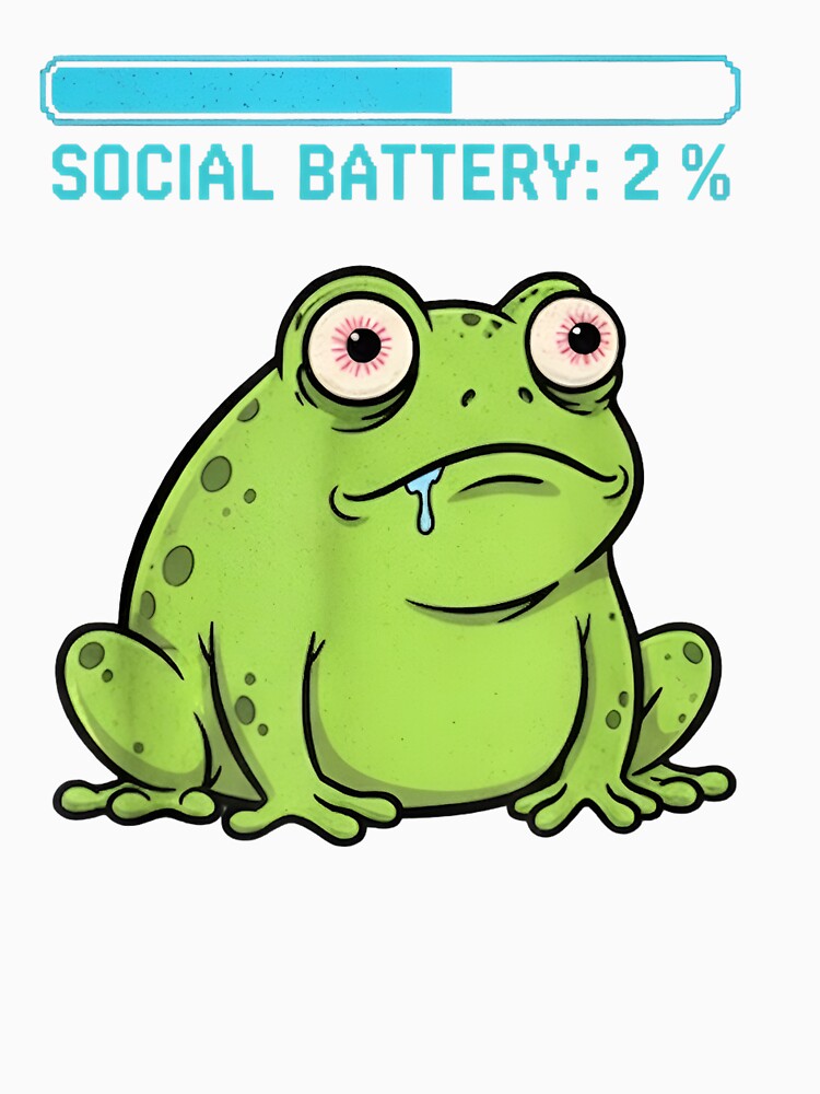 Social Battery 2% Frog Shirt – Funny Introvert Frog Meme Graphic T-shirt by ZyxDes
