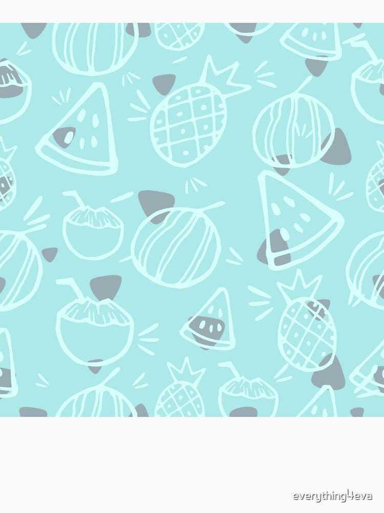 Pastel Blue Tropical Fruit Sketches Pattern by everything4eva