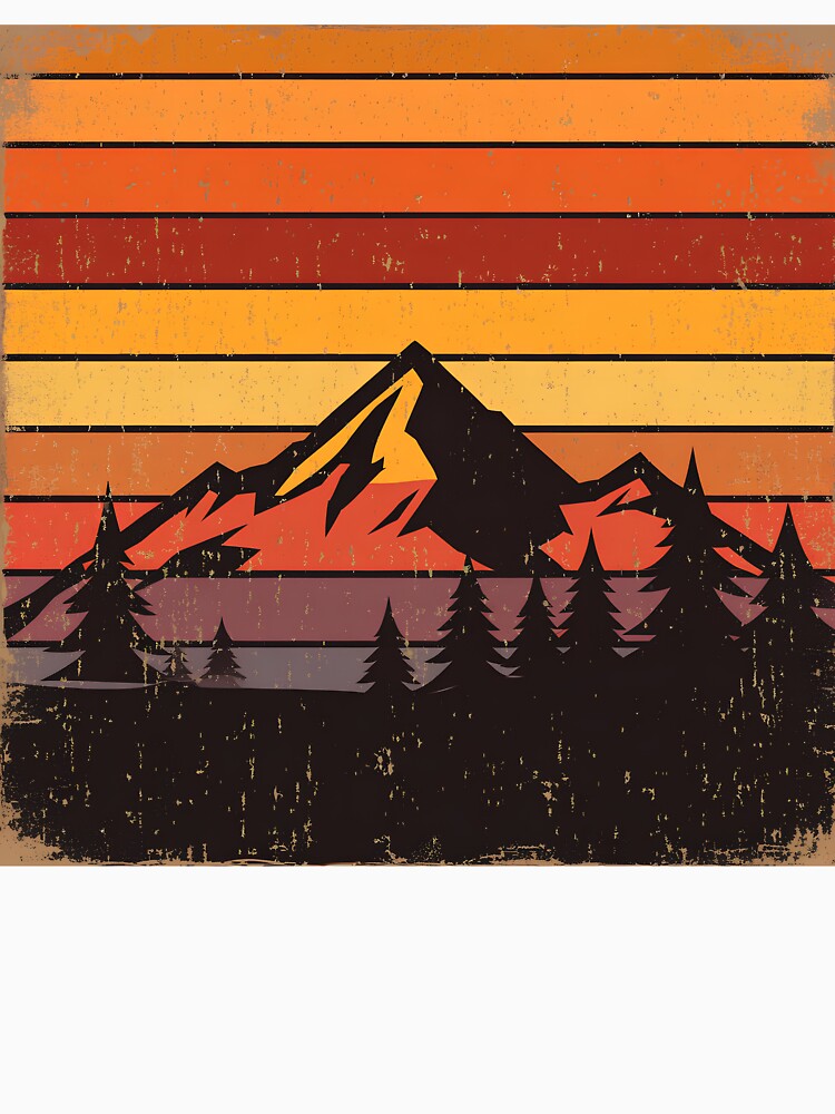 Retro 70s Sunset Mountain Sticker – Vintage Silhouette with Pine Trees & Distressed Texture by The-Library