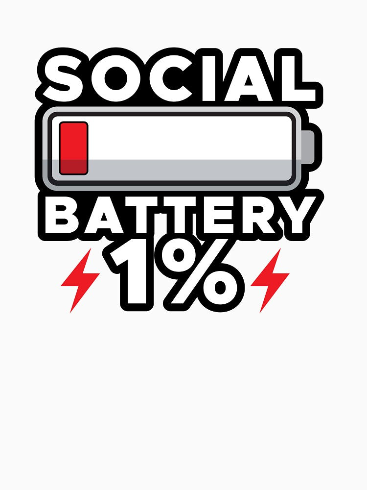 Social Battery 1% Funny Low Energy Sticker | Introvert Meme Battery Design by wisnubayuaji