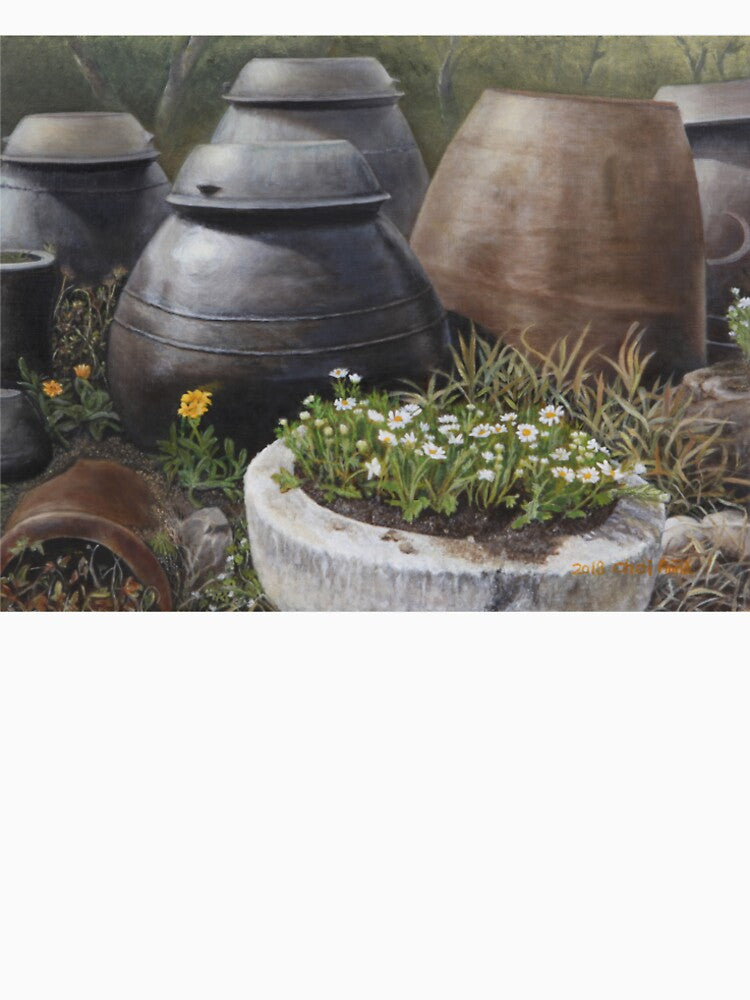 Traditional Korean Pottery with Wildflowers - Rustic Fine Art by HaedamArt