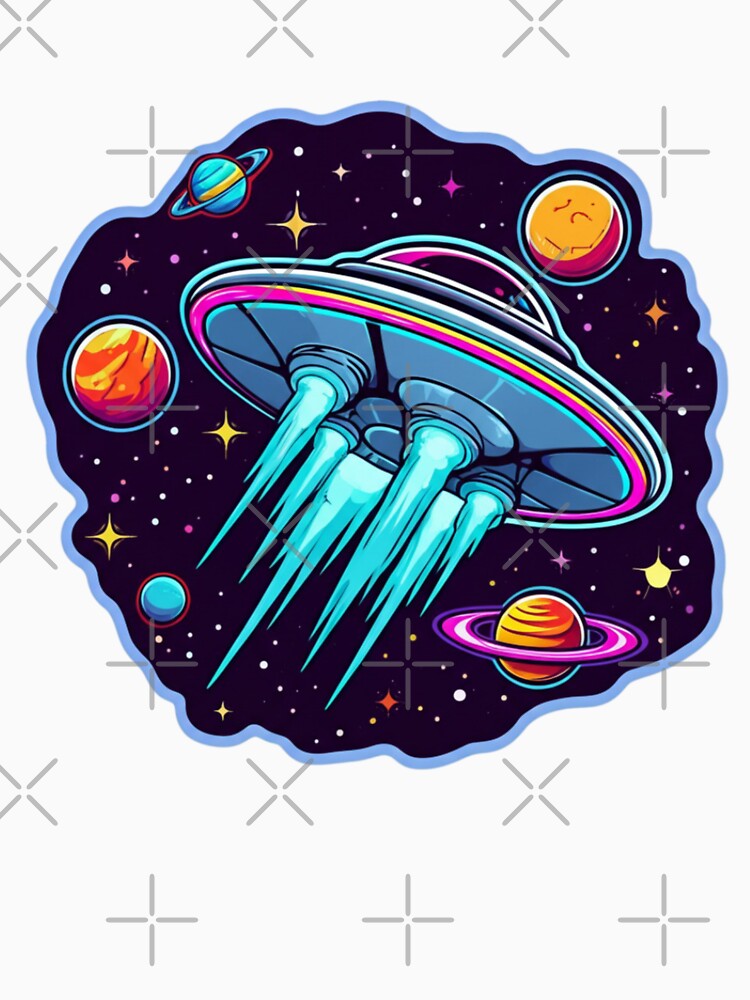 Colorful UFO Spaceship in Vibrant Outer Space by PrintBreeze