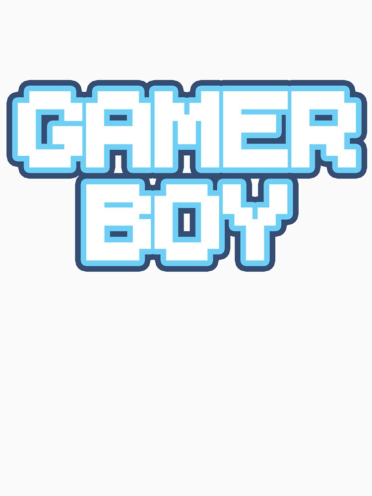 Gamer Boy White Blue Indigo Pixel Text Retro Videogame by Hi It's Elsie!