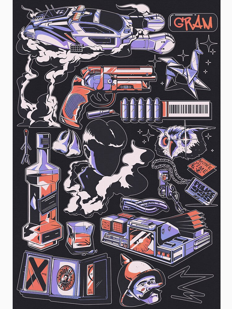 Retro Cyberpunk Sci-fi Tech Collage Black by Gram-exe