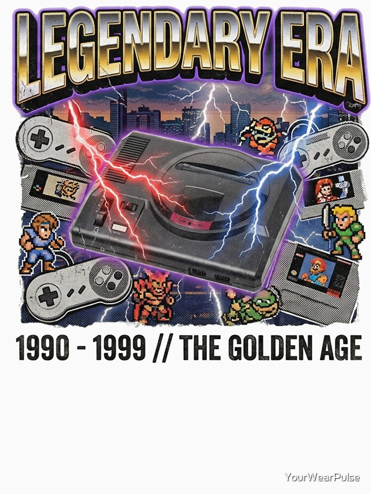 Vintage 90s Gaming Console Bootleg Rap Tee Design – "LEGENDARY ERA" by YourWearPulse