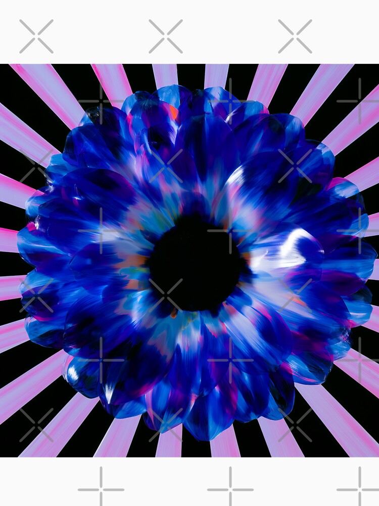 Neon Blue Flower Psychedelic Sunburst by bubblegoth
