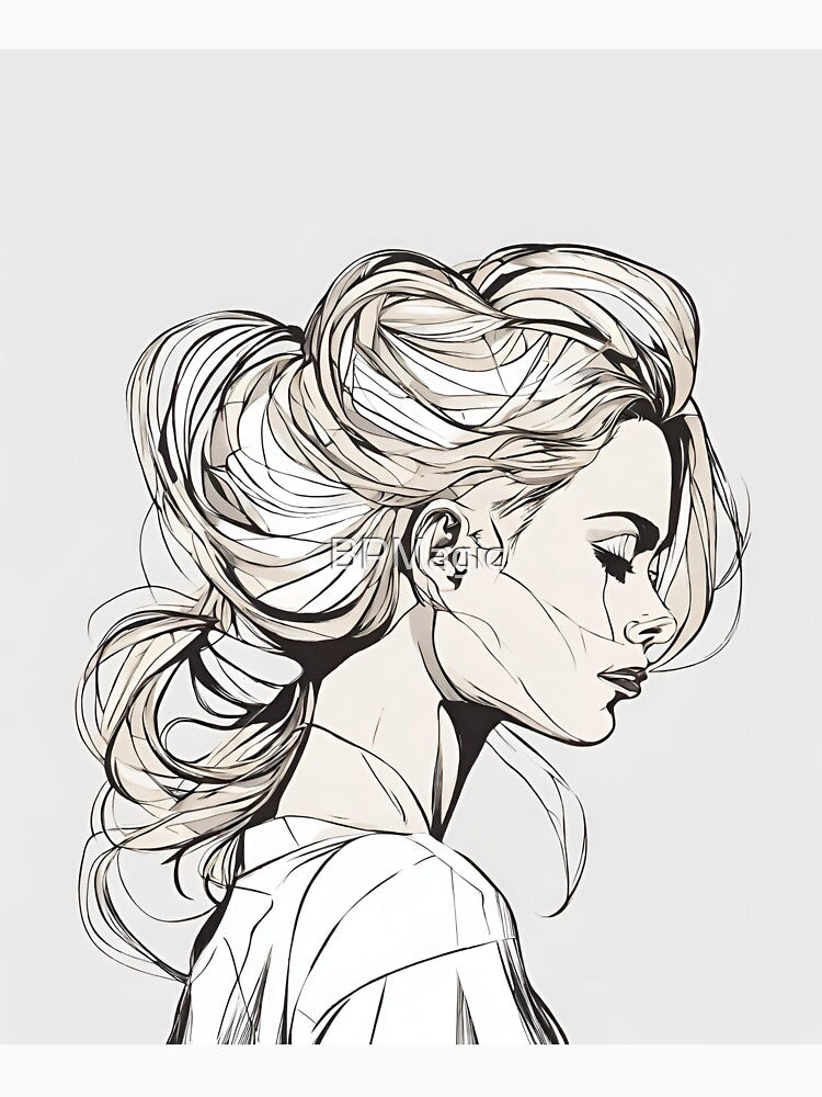 Monochrome Mastery: Abstract Portrait Line Art in Black & White - Rieka by BPMagic