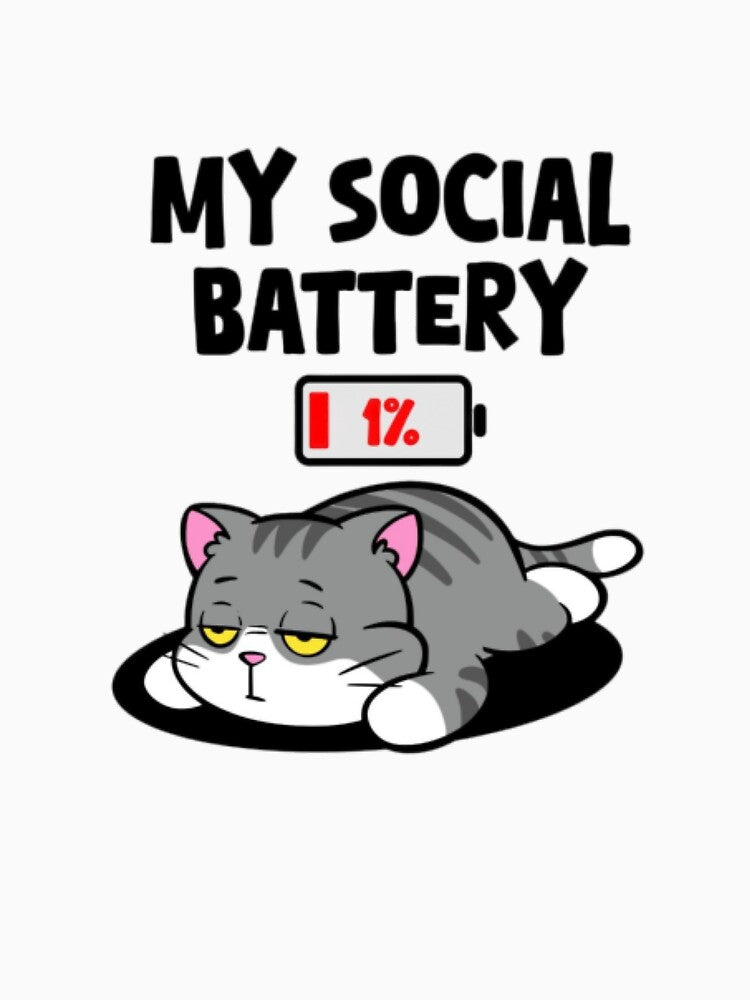 My Social Battery 1% Funny Introvert Cat Cute Cat Sticker by Cute-Corne
