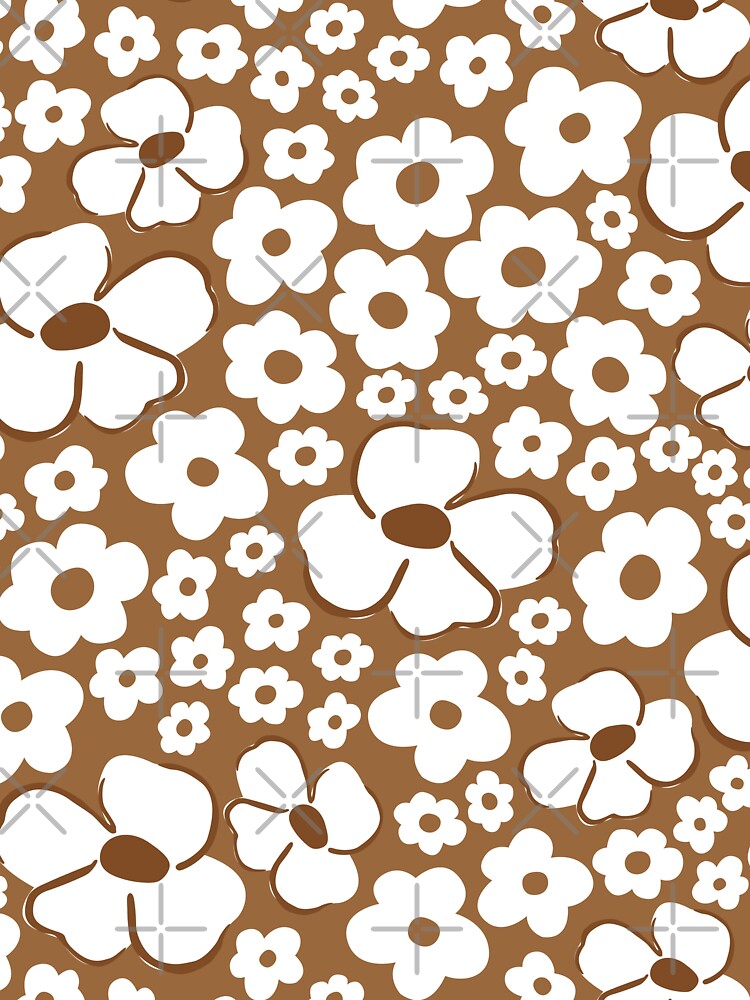 big cute florals brown danish style flowers super retro groovy 60s 70s era by blomastudios