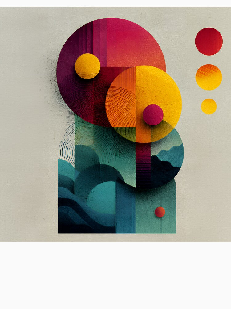 Bold Geometric Circles Abstract with Textured Layers in Vibrant Red Yellow Teal by EK-World
