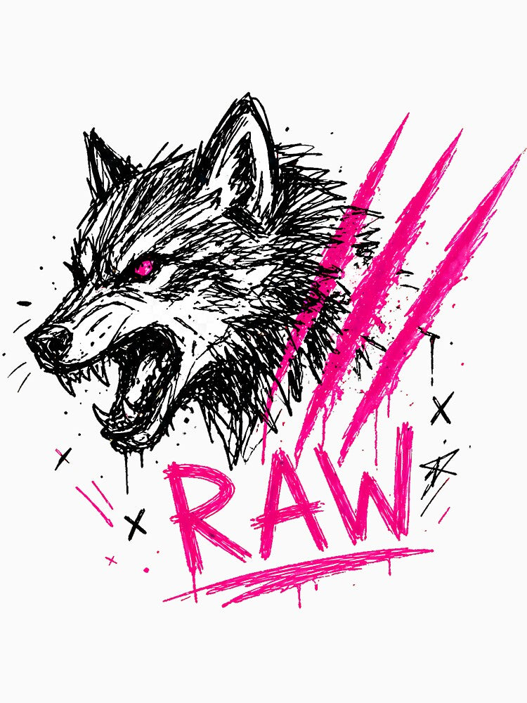 Raw Wolf Sketch Neon Pink Claw Marks Alt Grunge by etuvibes