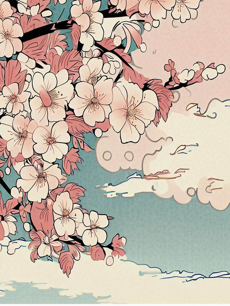 ukiyo-e style design of cherry blossoms and clouds by Izzypark13
