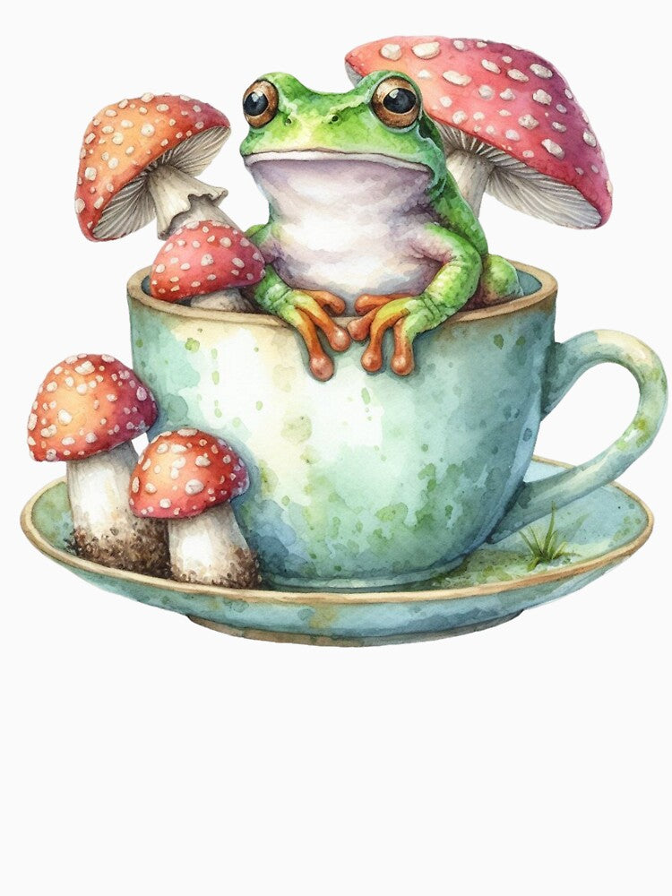 Frog and Amanita Mushrooms in a Mug by JuliaPop