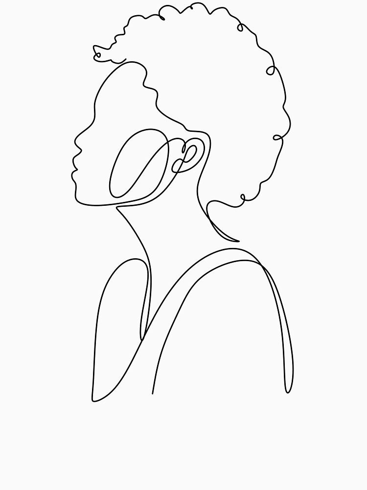 Continuous Line Drawing Curly Hair Girl | Modern Feminist Art by ZentroShop