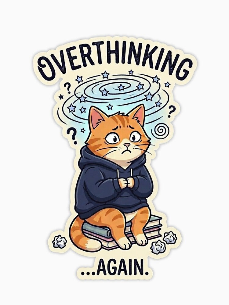 Overthinking Again Student Cat Funny Study Stress Meme Introvert Cat Design by MoonVibe-studio