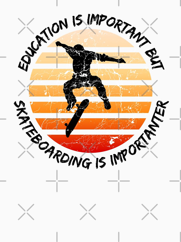 Education Is Important But Skateboarding Is Importanter Grunge Retro Sunset Skateboard Stunt In Blue by LuckyKermit