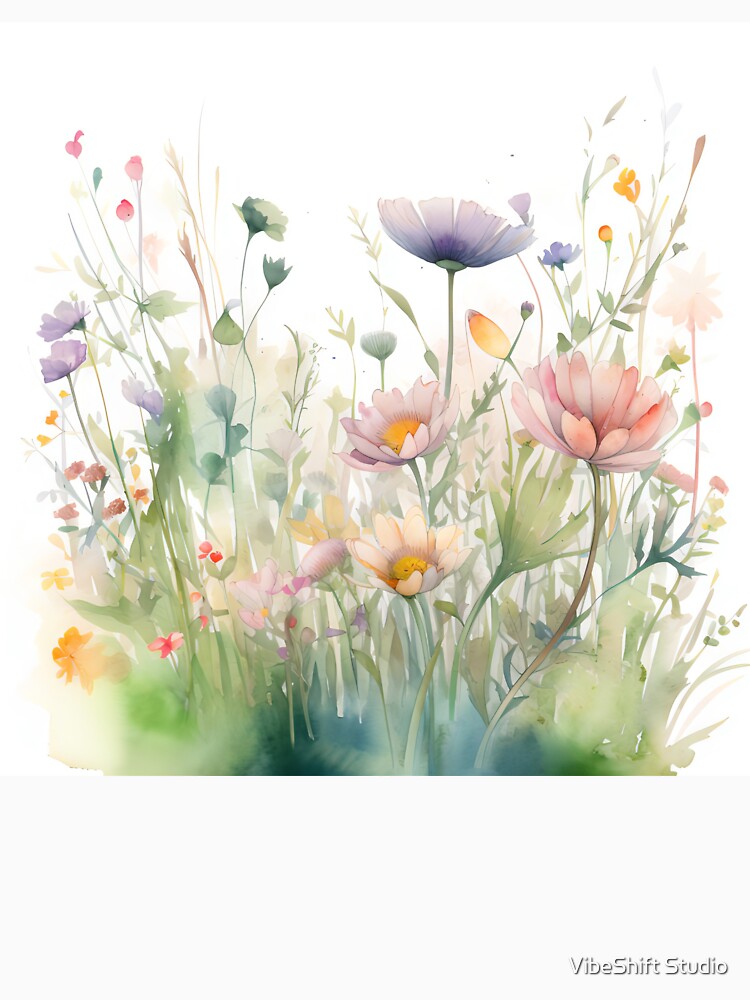 Dreamy Pastel Pink Watercolor Meadow Flowers by VibeShift Studio