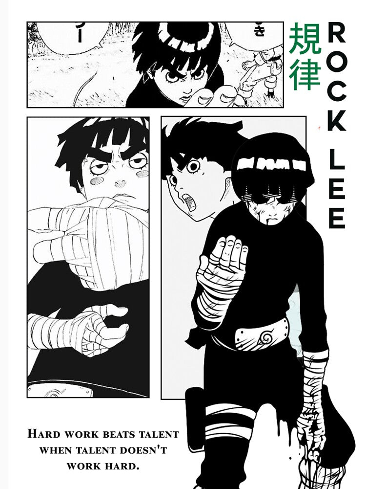 Rock Lee Motivational Manga Poster - Hard Work Beats Talent Wall Art by Mangartist07