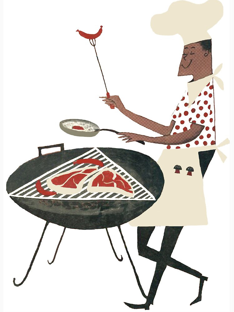 Outdoor Chef Cooking on Grill Retro Vintage Poster by vintagevivian