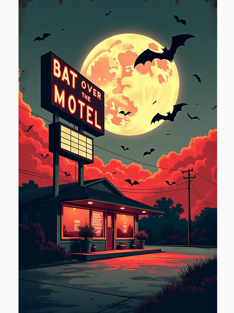 Bats Over the Motel – Vintage Horror Poster by Klysztof