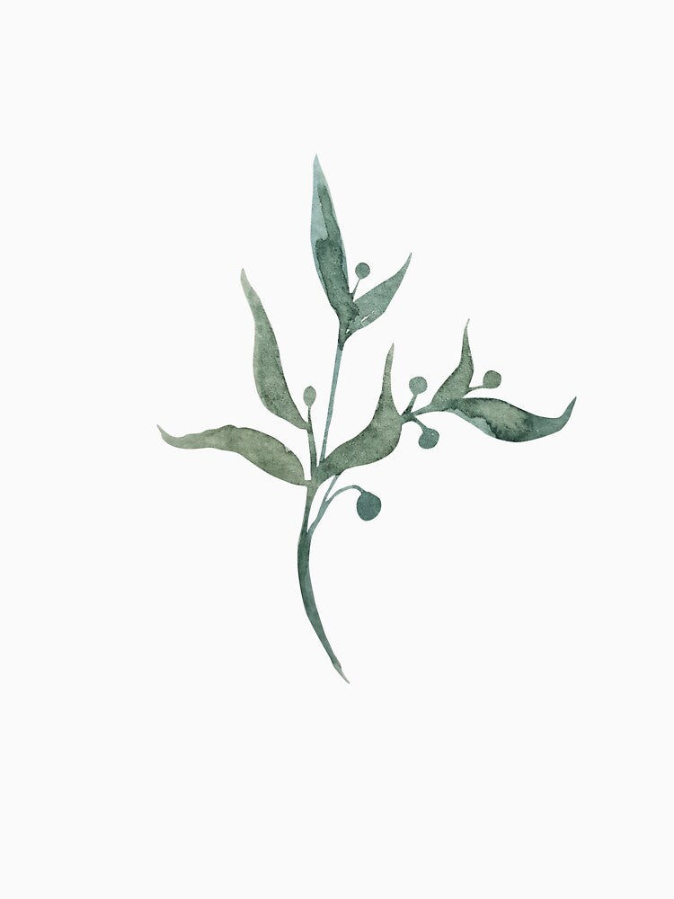 Print of green tiny twigs branch watercolor green leaves by Createssy