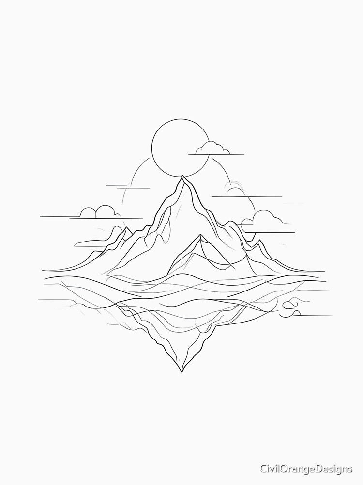 Minimal Mountain Line Art Reflection Design by CivilOrangeDesigns