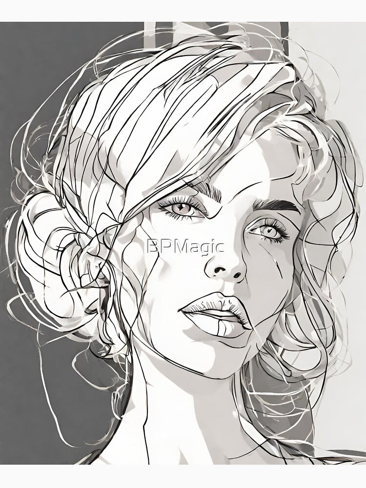Monochrome Mastery: Abstract Portrait Line Art in Black & White - Romy by BPMagic
