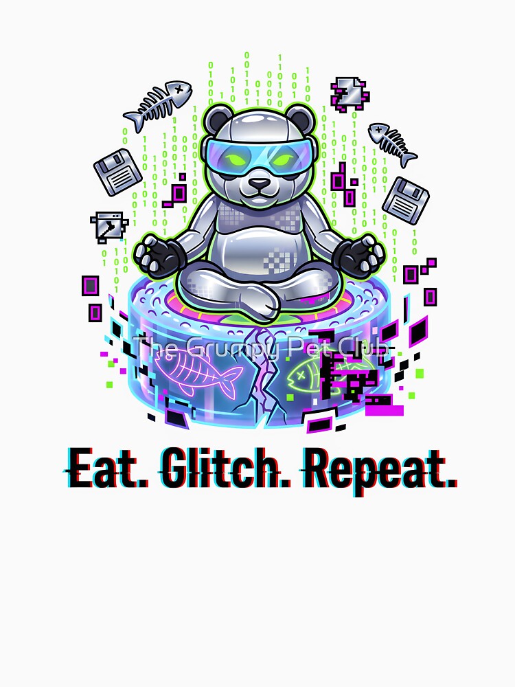 Eat Glitch Repeat — Y2K Cyber Grunge Sushi Panda Hacker by The Grumpy Pet Club