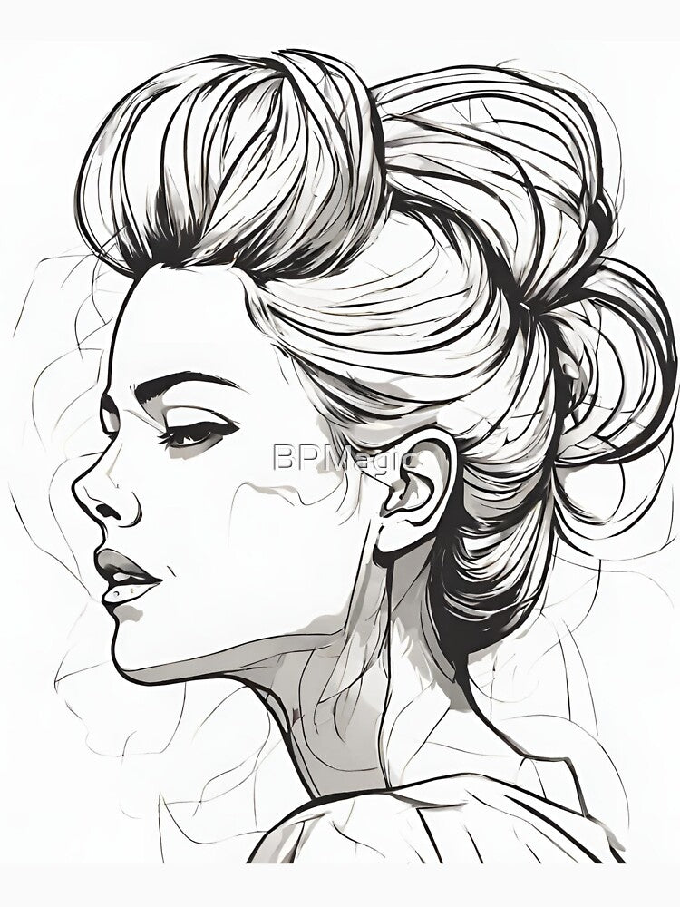Monochrome Mastery: Abstract Portrait Line Art in Black & White - Rolanda by BPMagic